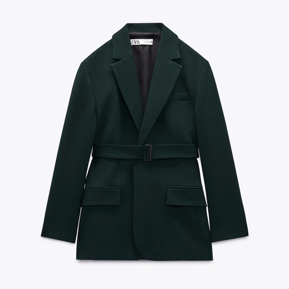 Zara blazer jacket with belt suit emerald green business casual